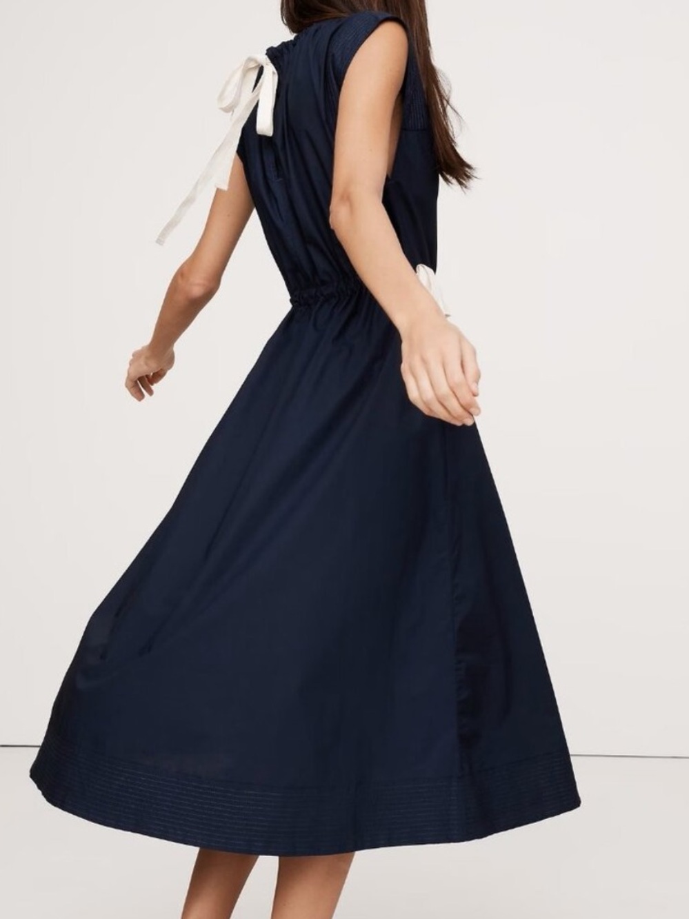 Banana Republic Navy Long Dress with Cream Drawstring Ties - Picture 2 of 8